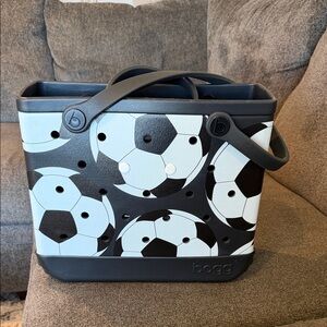 Bogg Tote Bag with Soccer Ball Print - Black & White